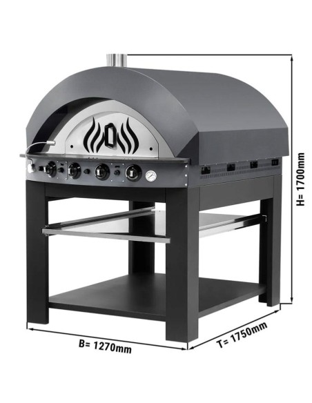Four à pizza à gaz grise sur support - chambre pour 11 pizzas Ø 25 cm - 2