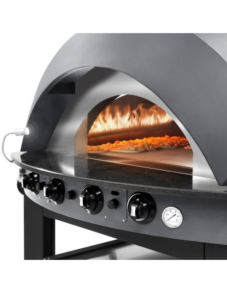 Four à pizza à gaz grise sur support - chambre pour 11 pizzas Ø 25 cm - 3