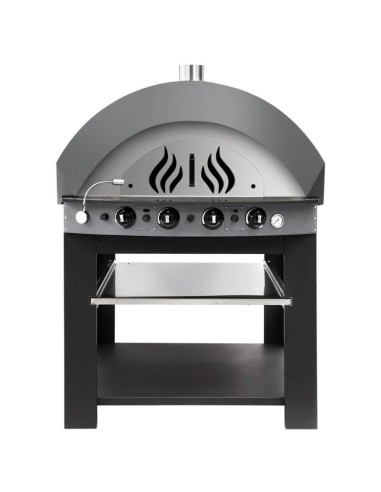 Four à pizza à gaz grise sur support - chambre pour 11 pizzas Ø 25 cm - 1