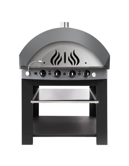 Four à pizza à gaz grise sur support - chambre pour 11 pizzas Ø 25 cm - 1