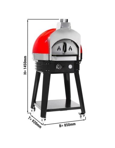 Four à pizza à gaz rouge avec support - chambre Ø 700 mm - 3