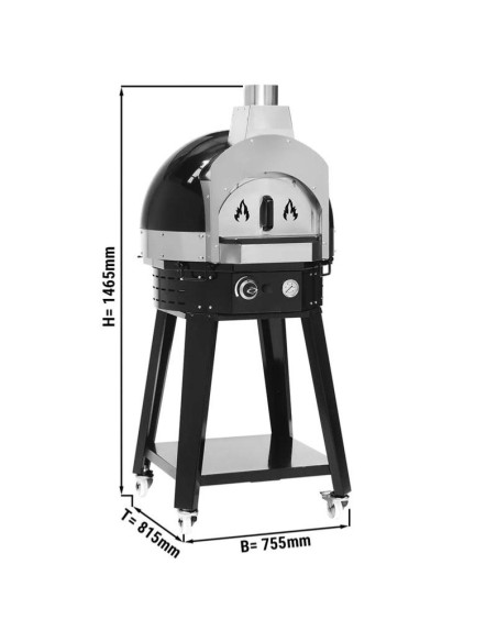 Four à pizza à gaz noir avec support - chambre Ø 600 mm - 3