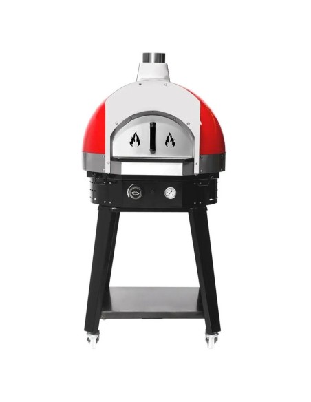 Four à pizza à gaz rouge avec support - chambre Ø 600 mm - 1