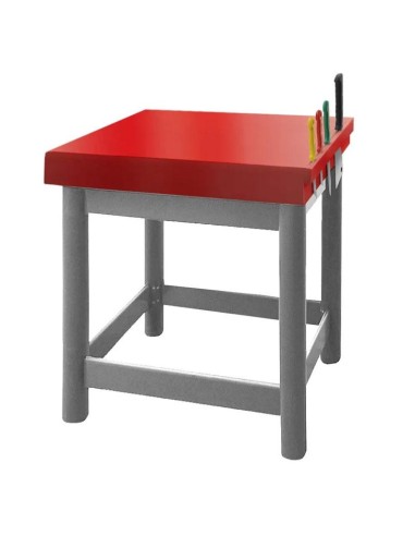 Table inox de travail avec plan rouge hydrofuge - Profondeur 600 mm - 1