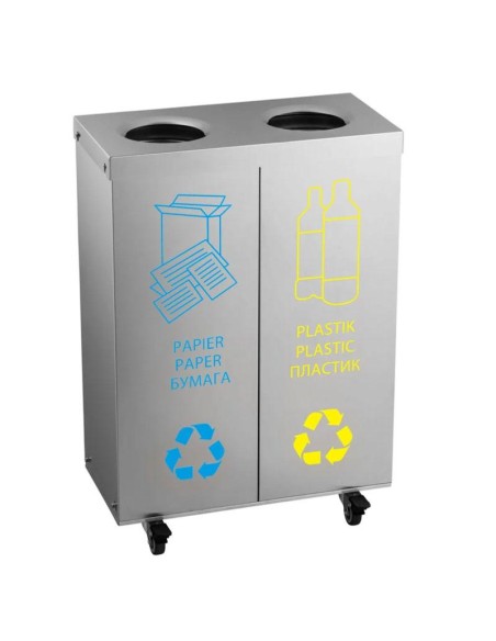 Poubelle de tri des déchets à 2 compartiments avec roulettes - inox - 1