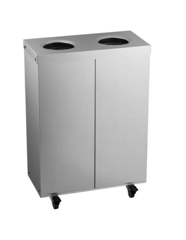 Poubelle de tri des déchets à 2 compartiments avec roulettes - inox - 2