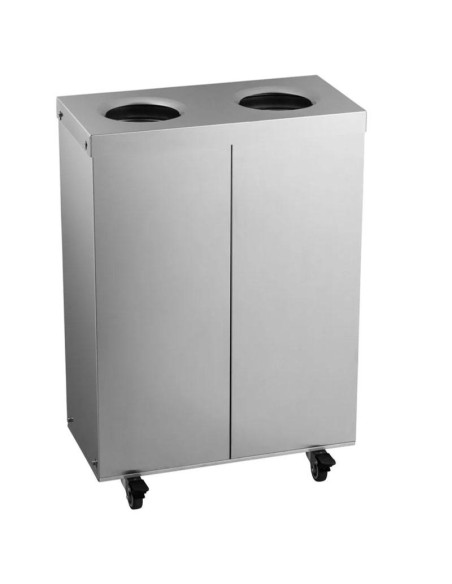Poubelle de tri des déchets à 2 compartiments avec roulettes - inox - 2