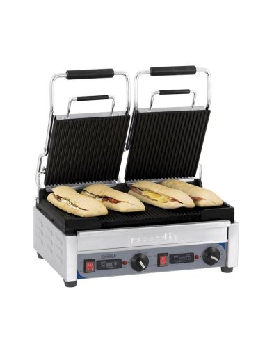 Grill panini double avec plaques rainurées | Casselin - CGP2RRPT - 1