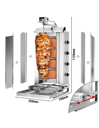 dimensions grill doner kebab gaz 4 bruleurs mobile avec tole et moteur haut