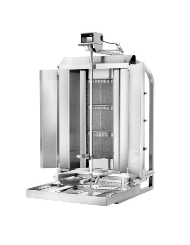 Grill Döner kebab gaz 3 brûleurs mobile avec tôle de protection et moteur en haut