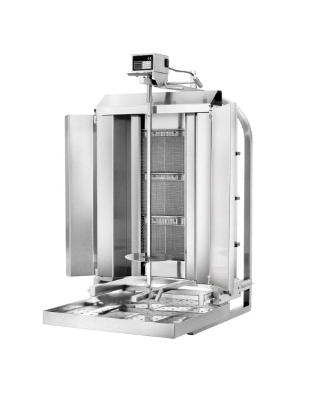Grill Döner kebab gaz 3 brûleurs mobile avec tôle de protection et moteur en haut