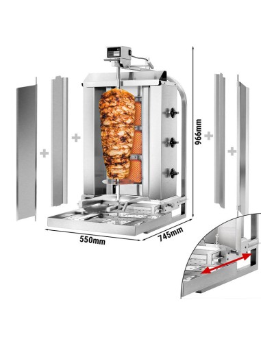Grill Döner kebab gaz 3 brûleurs mobile avec tôle de protection et moteur en haut 1