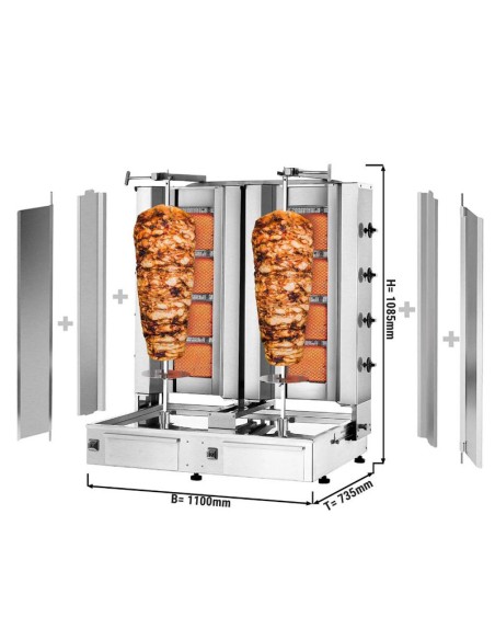 dimensions grill doner kebab gaz double 8 bruleurs avec tole de protection
