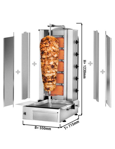 dimensions grill doner kebab gaz 5 bruleurs max 80 kg tole de protection et moteur en bas