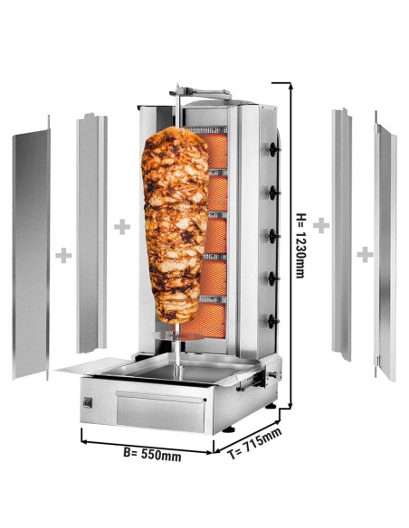 dimensions grill doner kebab gaz 5 bruleurs max 80 kg tole de protection et moteur en bas