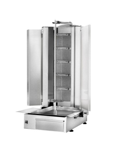 grill doner kebab gaz 5 bruleurs max 80 kg tole de protection et moteur en bas