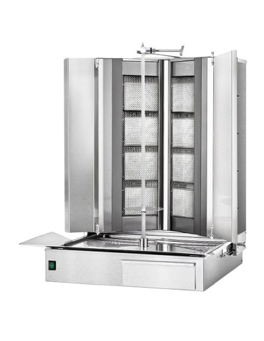 Grill Döner kebab gaz forme en V 2x4 brûleurs max 100 kg moteur en bas