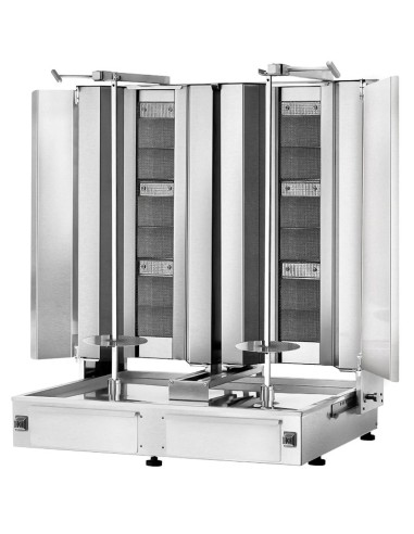Grill Döner kebab gaz 2x3 brûleurs max 80 kg avec tôle de protection - moteur en bas