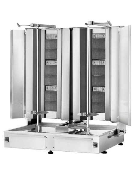 Grill Döner kebab gaz 2x3 brûleurs max 80 kg avec tôle de protection - moteur en bas