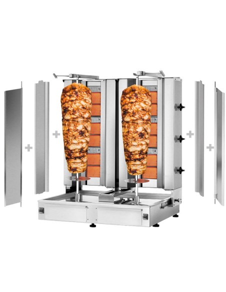dimensions Grill Döner kebab gaz 2x3 brûleurs max 80 kg avec tôle de protection - moteur en bas