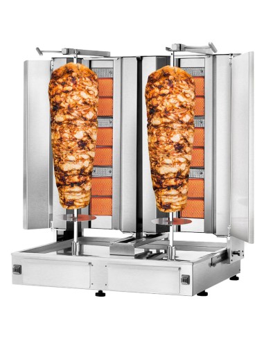 Grill Döner kebab ouvert gaz 2x3 brûleurs max 80 kg avec tôle de protection - moteur en bas