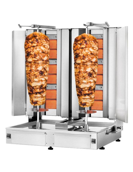 Grill Döner kebab ouvert gaz 2x3 brûleurs max 80 kg avec tôle de protection - moteur en bas
