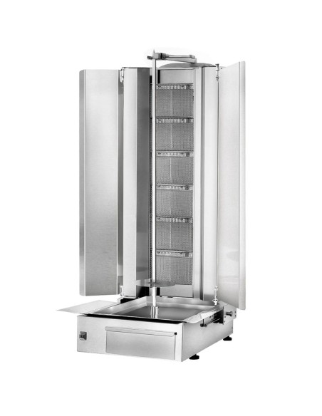 Grill Döner kebab gaz 6 brûleurs max 100 kg avec tôle de protection moteur en bas