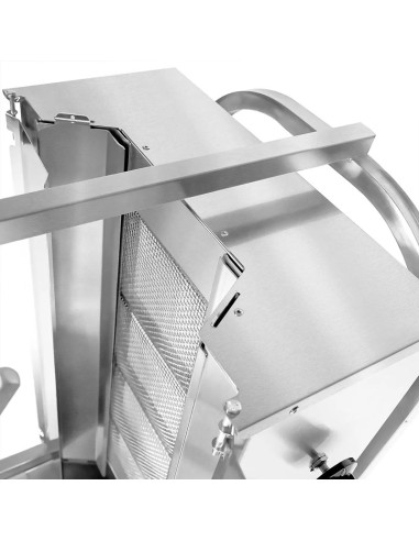 haut du Grill Döner kebab gaz 6 brûleurs max 100 kg avec tôle de protection moteur en bas
