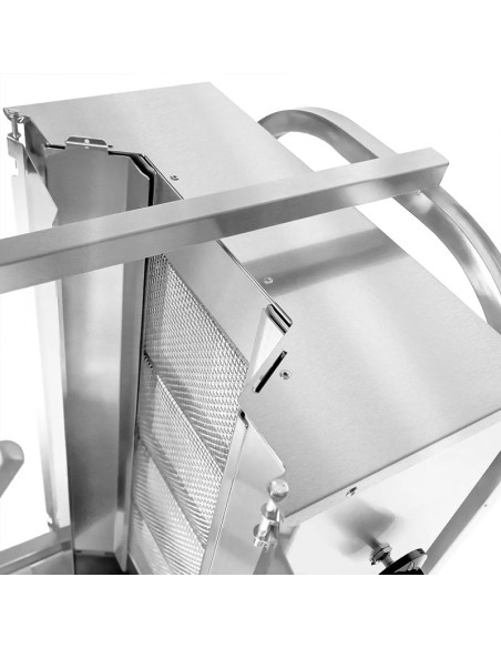 haut du Grill Döner kebab gaz 6 brûleurs max 100 kg avec tôle de protection moteur en bas