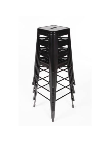 Tabourets de bar empilables en acier galvanisé noir Bolero