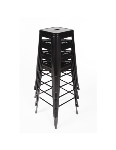 Tabourets de bar empilables en acier galvanisé noir Bolero