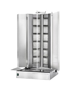 Grill Döner kebab gaz forme en V 2x6 brûleurs max 150 kg - moteur en bas