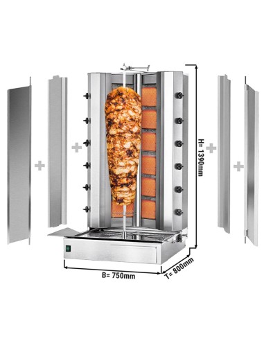 dimensions Grill Döner kebab gaz forme en V 2x6 brûleurs max 150 kg - moteur en bas