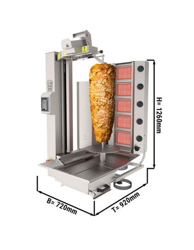 dimensions Grill Döner kebab gaz automatique 5 brûleurs max 120 kg