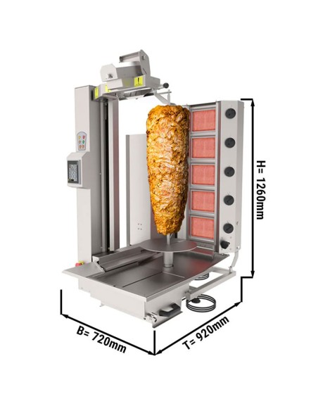 dimensions Grill Döner kebab gaz automatique 5 brûleurs max 120 kg