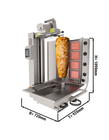 dimensions Grill Döner kebab gaz automatique 4 brûleurs max 95 kg