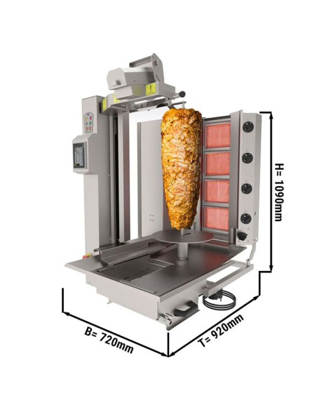 dimensions Grill Döner kebab gaz automatique 4 brûleurs max 95 kg