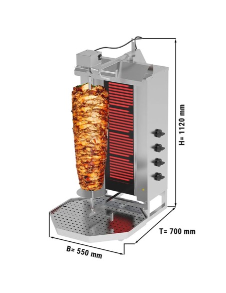 dimensions Grill Döner kebab électrique 4 brûleurs max 60 kg moteur en haut