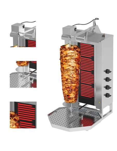 Grill Döner kebab électrique 4 brûleurs max 60 kg moteur en haut 1