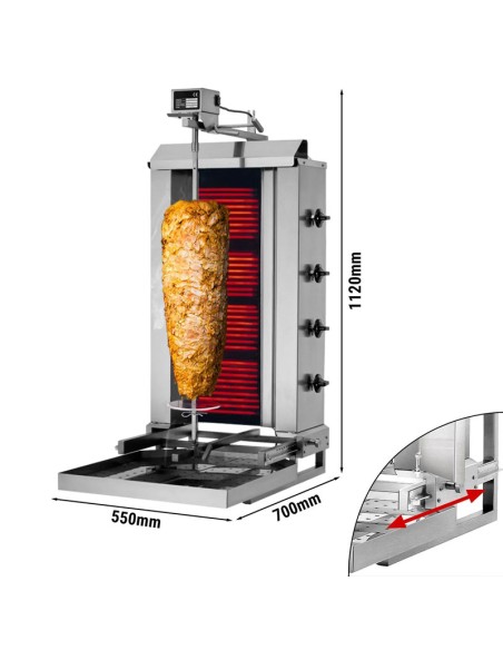 dimensions Grill Döner kebab électrique 4 brûleurs mobile moteur en haut