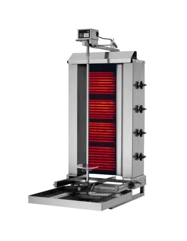 Grill Döner kebab électrique 4 brûleurs max 60 kg mobile moteur en haut
