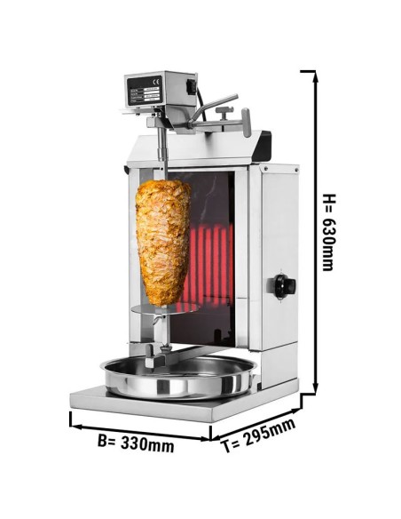 dimensions Grill Döner kebab électrique 1 brûleur max 5 kg moteur en haut