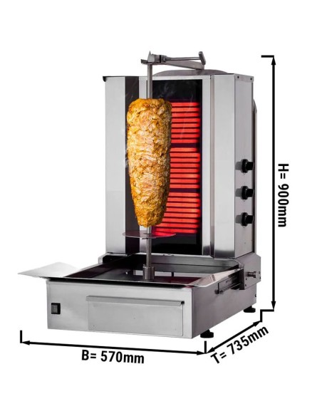 dimensions du grill Döner kebab électrique 3 brûleurs moteur en bas
