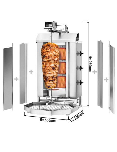 dimensions grill doner kebab gaz 3 brûleurs max 40kg tole de protection moteur haut