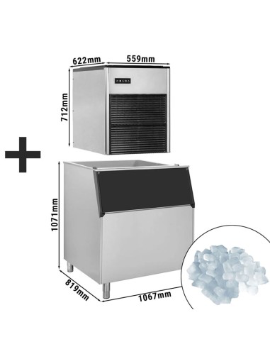 dimensions machine à glaçons Nugget Ice 335 kg/24h avec bac à glaçons de 350 kg