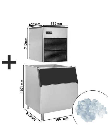 dimensions machine à glaçons Nugget Ice 335 kg/24h avec bac à glaçons de 350 kg