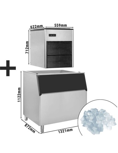 dimensions machine à glaçons Nugget Ice 335 kg/24h avec bac à glaçons de 480 kg