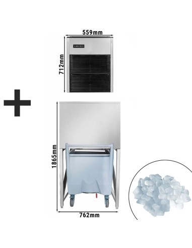 dimensions machine à glaçons Nugget Ice 335 kg/24h avec bac à glaçons de 400 kg et chariot