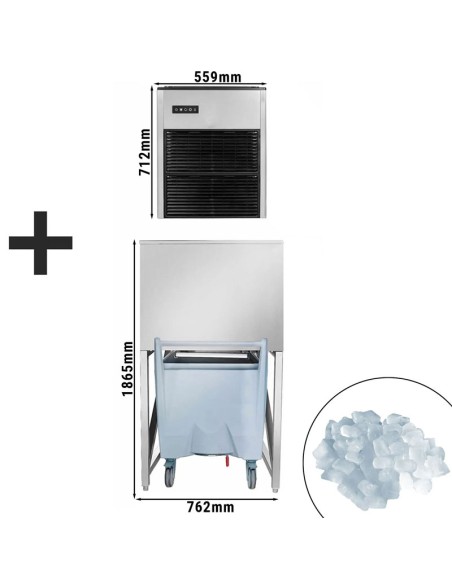 dimensions machine à glaçons Nugget Ice 335 kg/24h avec bac à glaçons de 400 kg et chariot