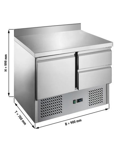 Dimensions table réfrigérée positive adossée profondeur 700 - 1 porte et 2 tiroirs